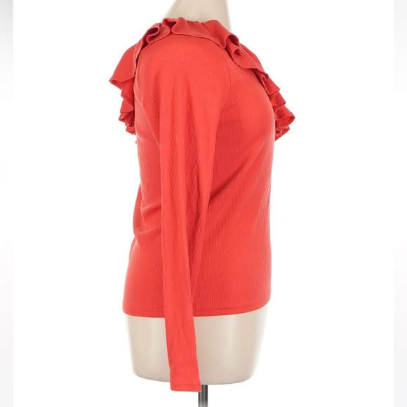 J.Crew One Shoulder Ruffle Top Ribbed Red Orange XL NWT Summer Date Night - Picture 4 of 7